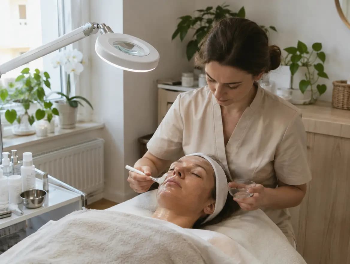 Aplikace AHA peelingu na obličej klientky